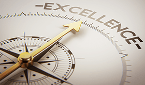 compass pointing towards the word excellence
