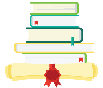 graphic of a stack of classroom books
