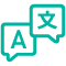 icons of speech bubbles with a chinese character and an english letter