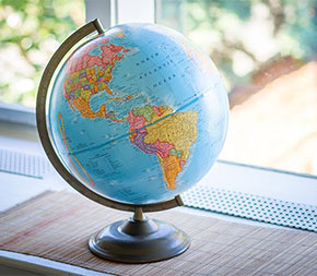 globe in history teacher classroom